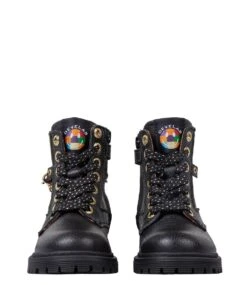 Girls Mid Boot Laces Chain Black Nappa -Chaussures Promotion Boutique 42814 922 3
