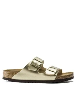 Birkenstock Arizona Narrow Birko-Flor Gold Colored -Chaussures Promotion Boutique birkenstock arizona narrow birko flor goud zijkant