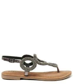 Lazamani Toe Sandals Rounds With Beads Pewter