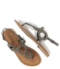 Lazamani Toe Sandals Rounds With Beads Pewter -Chaussures Promotion Boutique la33761pewter 3