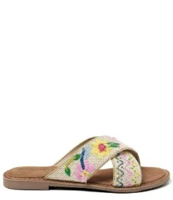 Lazamani Mules Jute Embroidery Strap Beige