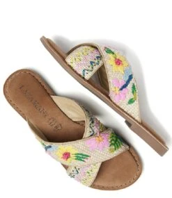 Lazamani Mules Jute Embroidery Strap Beige -Chaussures Promotion Boutique la75102beige 3