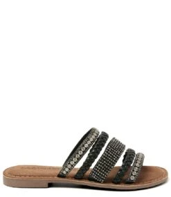 Lazamani Mules Multi Straps Shiny Black