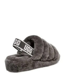 Ugg Fluff Yeah Slide Charcoal -Chaussures Promotion Boutique ugg 1095119 fluff yeah slide charcoal back